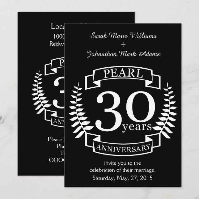 Invitation Pearl 30e anniversaire du mariage 30 ans (Devant / Derrière)