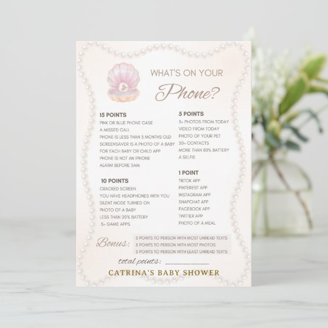 Invitation Pearl Baby Shower Game - Editable Name, 5x7 (Debout devant)