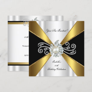 Invitation Pearl Black Gold White Diamond Anniversaire