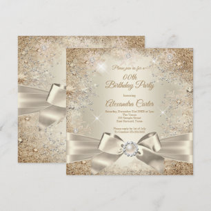 Invitation Pearl Bow Beige Cream Gold Snowflake Party