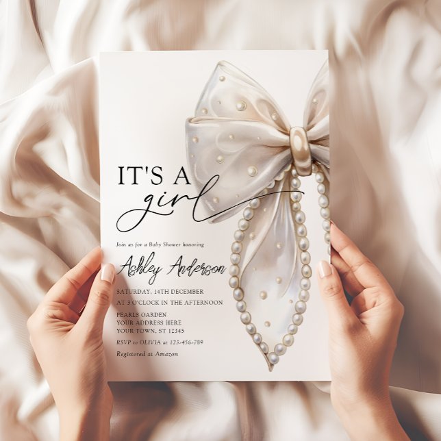 Invitation Pearl Bow est un Baby shower de fille (Créateur téléchargé)