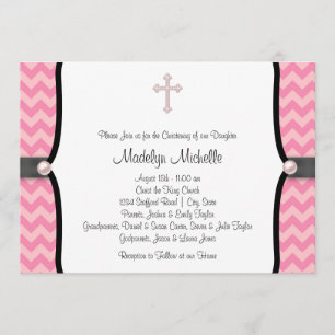 Invitation Pearl Cross rose Chevron Christening