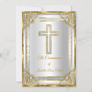 Invitation Pearl Gold Croix blanche Sainte communion