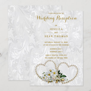 Invitation Pearl Hearts & Fleurs Mariage damassé Réception