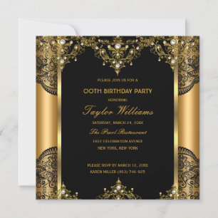 Invitation Pearl Lace Or Black Glamor fête d'anniversaire 2