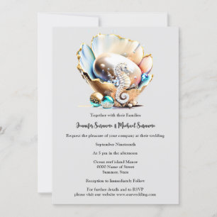 Invitation Pearl luster coquille hippocampe imaginaire bulles