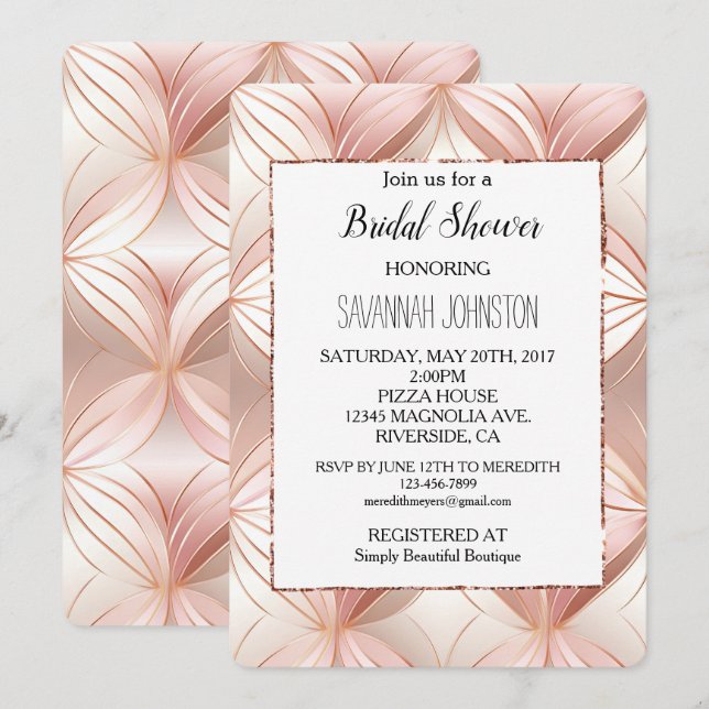 Invitation Pearl Rose Gold Fête des mariées Abstraite (Devant / Derrière)