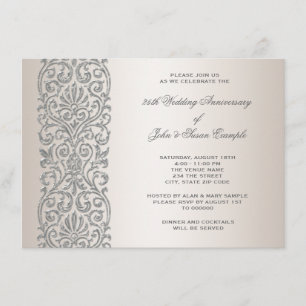 Invitation Pearl Silver Border 25th Anniversary Party