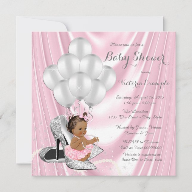 Invitation Pearle rose gris haut talon Baby shower ethnique (Devant)