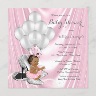 Invitation Pearle rose gris haut talon Baby shower ethnique