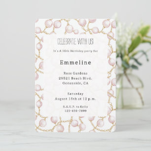 Invitation Pearles de glam rose or Anniversaire