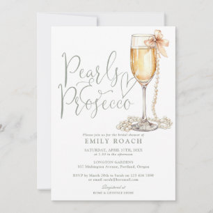 Invitation Pearles et Prosecco QR Code Fête des mariées verte