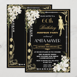 Invitation Pearles Floral Art Déco Gatsby Anniversaire TOUT Â