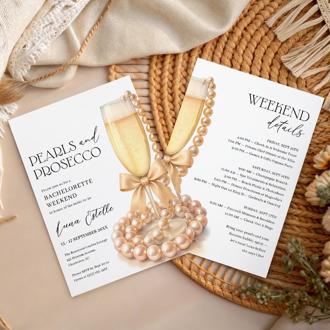 Invitation Pearls and Prosecco Bachelorette Weekend Itinerary (Créateur téléchargé)