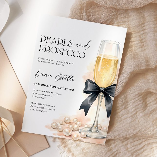 Invitation Pearls and Prosecco Black Bow Bridal Shower (Créateur téléchargé)