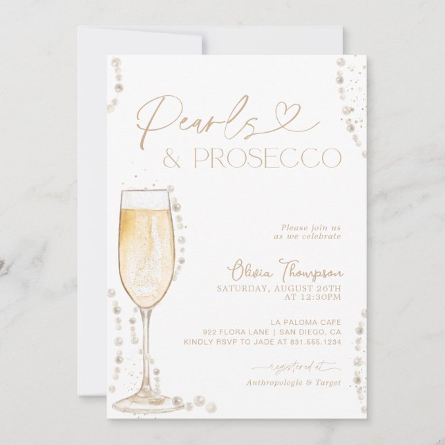 Invitation Pearls and Prosecco Bridal Shower, Bubbly Invite (Devant)