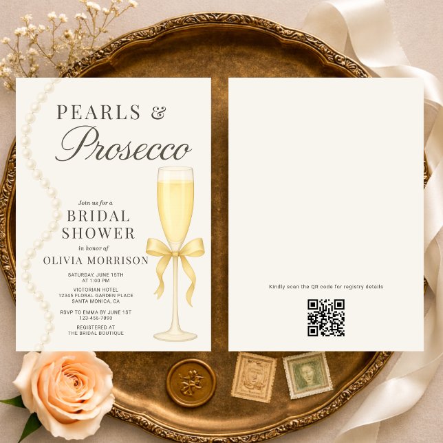 Invitation Pearls and Prosecco QR Code Bridal Shower (Créateur téléchargé)