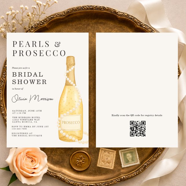 Invitation Pearls and Prosecco QR Code Bridal Shower (Créateur téléchargé)