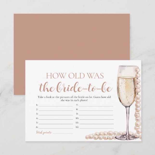 Invitation Pearls et Prosecco L'âge du jeu de mariée (Devant / Derrière)