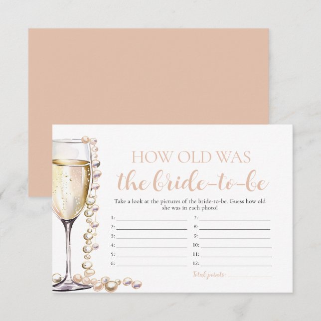 Invitation Pearls et Prosecco L'âge du jeu de mariée (Devant / Derrière)