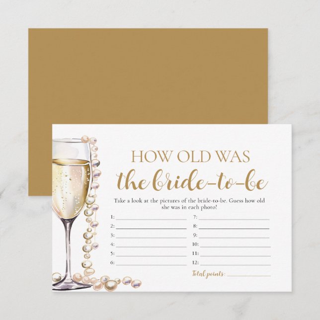 Invitation Pearls et Prosecco L'âge du jeu de mariée (Devant / Derrière)