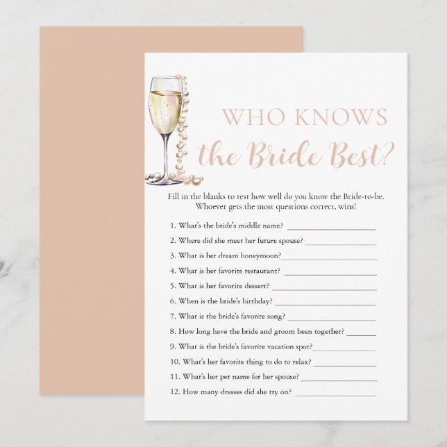 Invitation Pearls et Prosecco qui connaît la mariée meilleur  (Devant / Derrière)