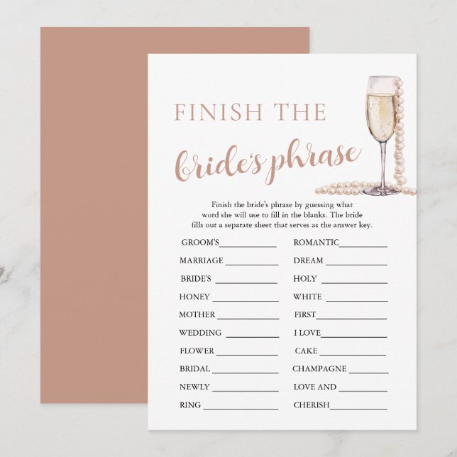Invitation Pearls et Prosecco Terminer le jeu de mots de la m (Devant / Derrière)