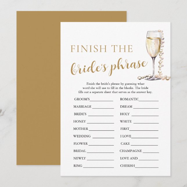 Invitation Pearls et Prosecco Terminer le jeu de mots de la m (Devant / Derrière)