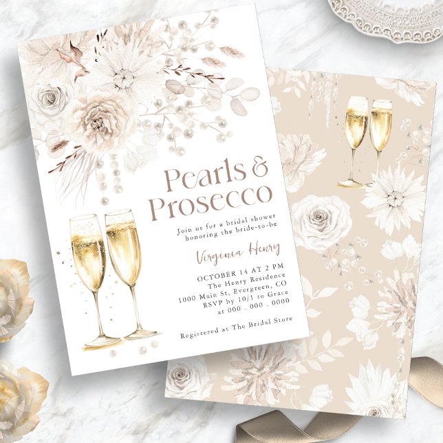 Invitation Pearls Prosecco Élégante Mariée (Pearls Prosecco Elegant Bridal Invitation
)
