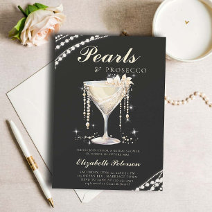 Invitation Pearls Prosecco Ivory Black Elegant Fête des marié