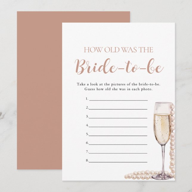 Invitation Pearls & Prosecco L'âge de la mariée au jeu (Devant / Derrière)