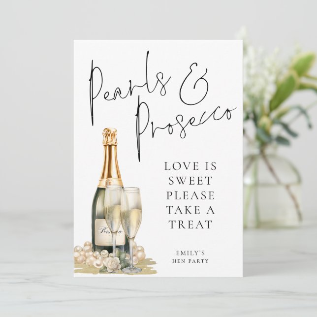 Invitation Pearls Prosecco Love is Sweet Take Treat (Debout devant)