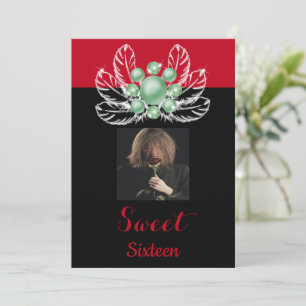 Invitation Pearls verts Broche diamant Plumes blanches et pho
