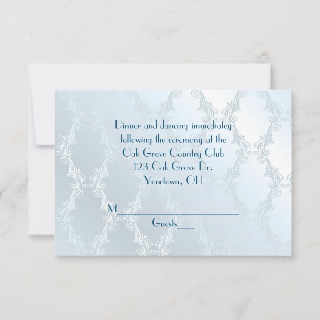 Invitation Pearly Blue Damask RSVP (Devant)