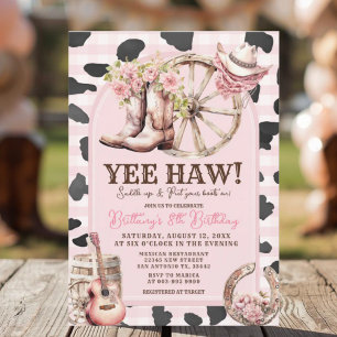 Invitation Peau de vache rose Cowgirl Western 1er anniversair