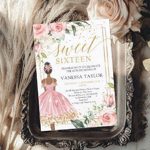 Invitation Peau noire Robe princesse rose robe blush or flora