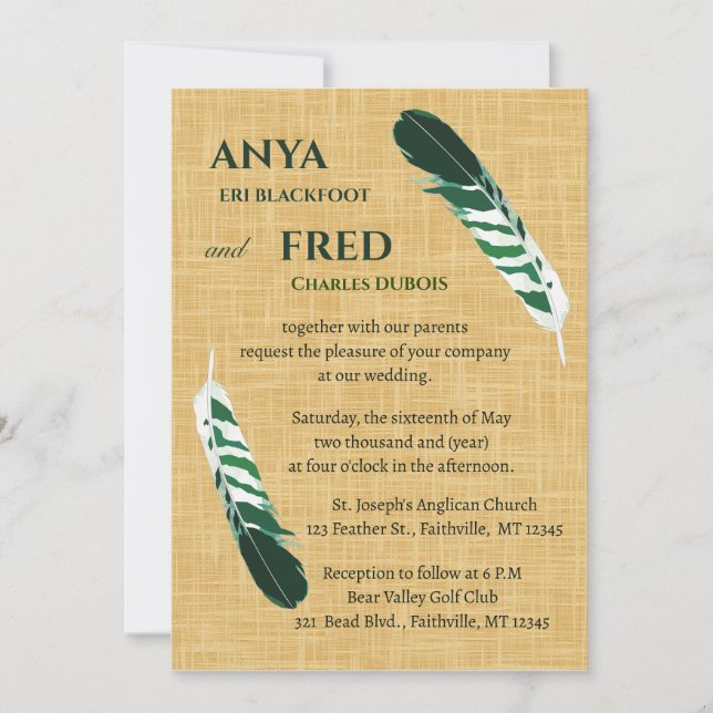 Invitation Peau verte modifiable sur Mariage de lin (Devant)