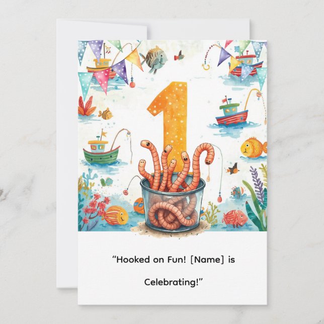 Invitation Pêche 1er anniversaire pour Little Anglers Party (Devant)