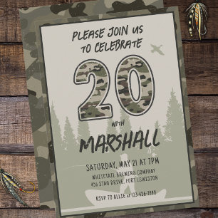 Invitation Pêche 20e anniversaire Camouflage Forêt de bois