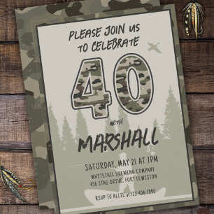 Invitation Pêche 40e anniversaire Camouflage Forêt de bois