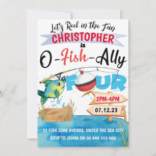 Invitation Pêche 4e anniversaire O-Fish-Ally Four Boy