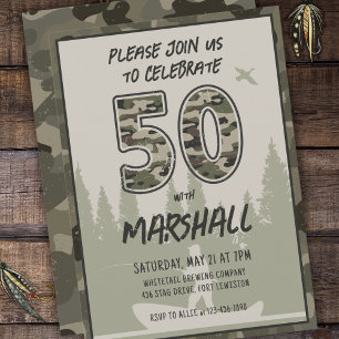Invitation Pêche 50e Anniversaire Camouflage Forêt forestière