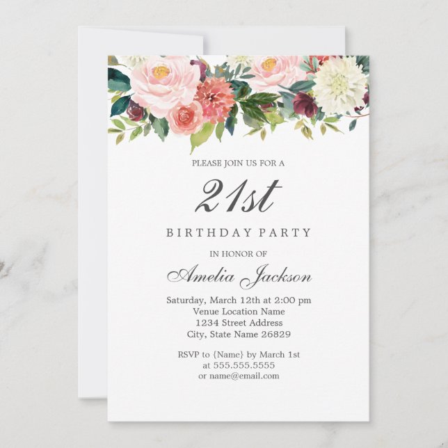 Invitation Pêche à la brosse Botanique Floral 21e anniversair (Devant)