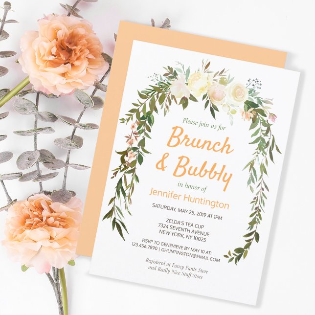 Invitation Pêche à l'ivoire florale Brunch & Fête des mariées (Créateur téléchargé)