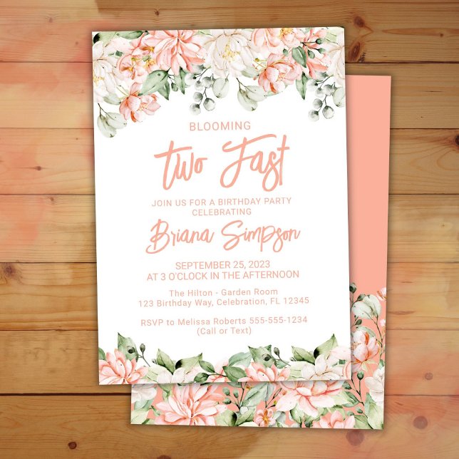 Invitation Pêche Blush Ivory Floral Trop Rapide Anniversaire (Créateur téléchargé)