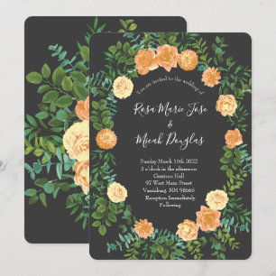 Invitation Pêche & Charcoal Gris Peony & Rose Floral Mariage