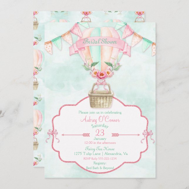 Invitation Pêche chaude de menthe de rose d'aquarelle de (Devant / Derrière)