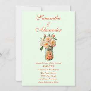 Invitation Pêche dans un Mason Jar Mariage floral vert