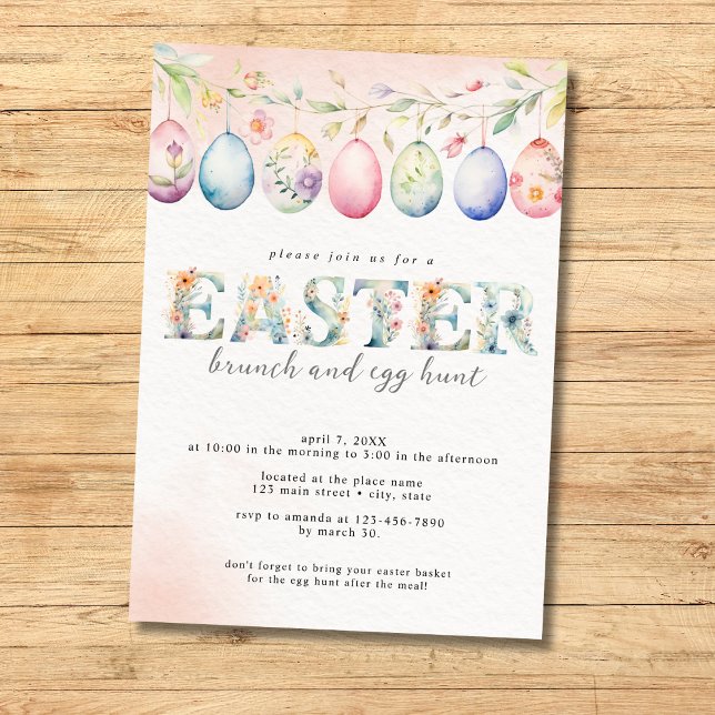 Invitation Pêche de Pâques Florale Brunch et chasse aux oeufs (Créateur téléchargé)