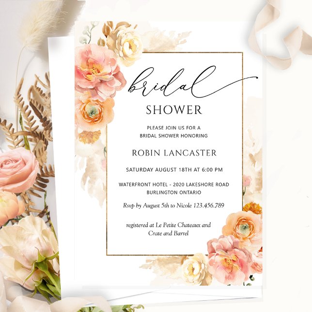 Invitation Pêche et crème Fête des mariées florale /Brunch (Créateur téléchargé)
